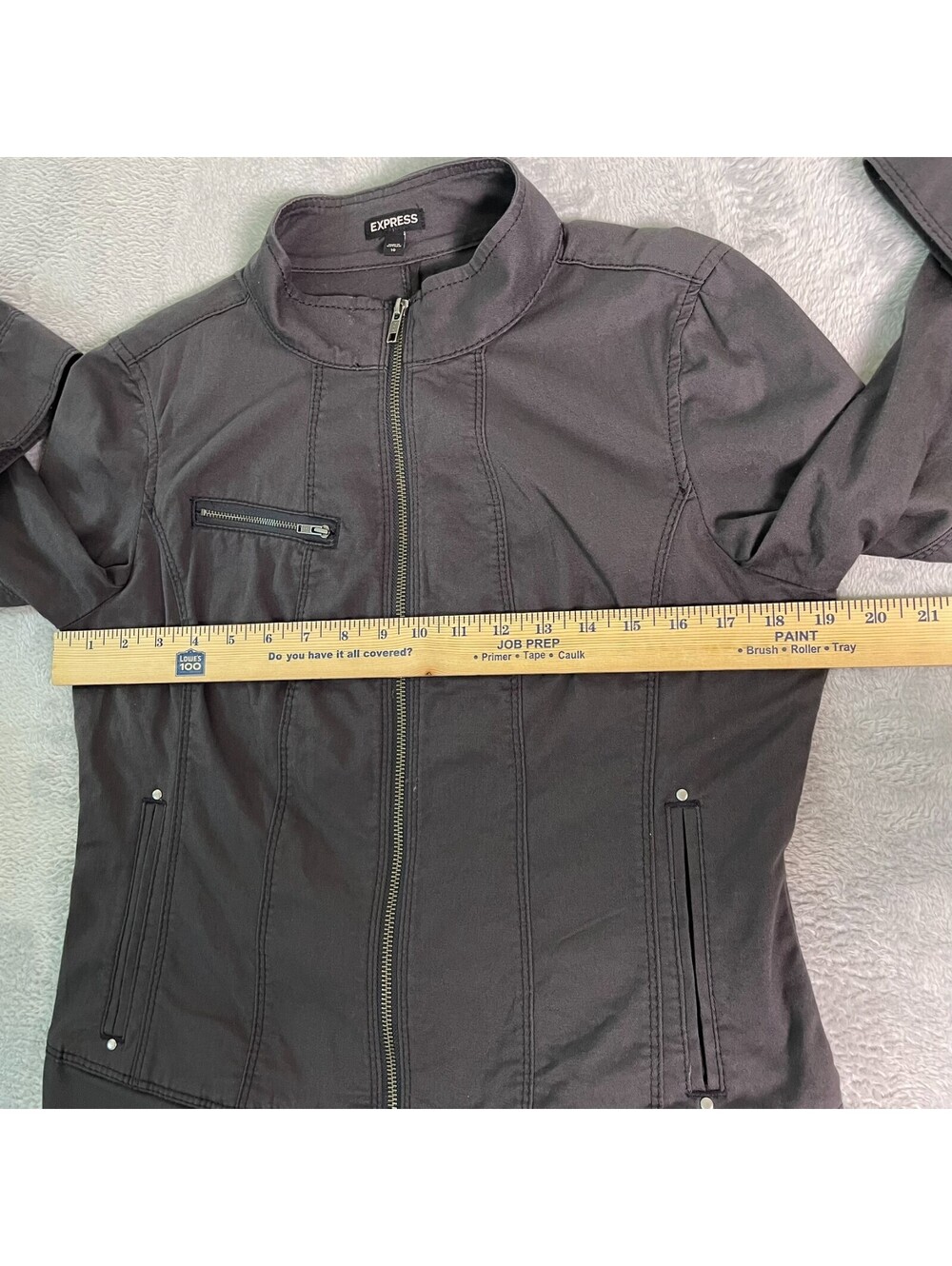 Express Moto Jacket Womens 10 Gray Zip Front Stretch Biker Cotton Utility Casual - Picture 3 of 9
